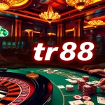 Players enjoying a thrilling casino game ambiance featuring 'tr88' with roulette wheels and poker tables.