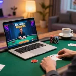 Engage in thrilling poker action at https://mm88.fun/ with a laptop and strategic notes in a cozy home setting