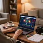 Engaging in online gambling at https://www.mnm88.com/ with warm home ambiance and various game interfaces.