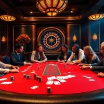 Players engage in a thrilling poker game at MMOO, showcasing excitement and elegance in a luxury casino setting.