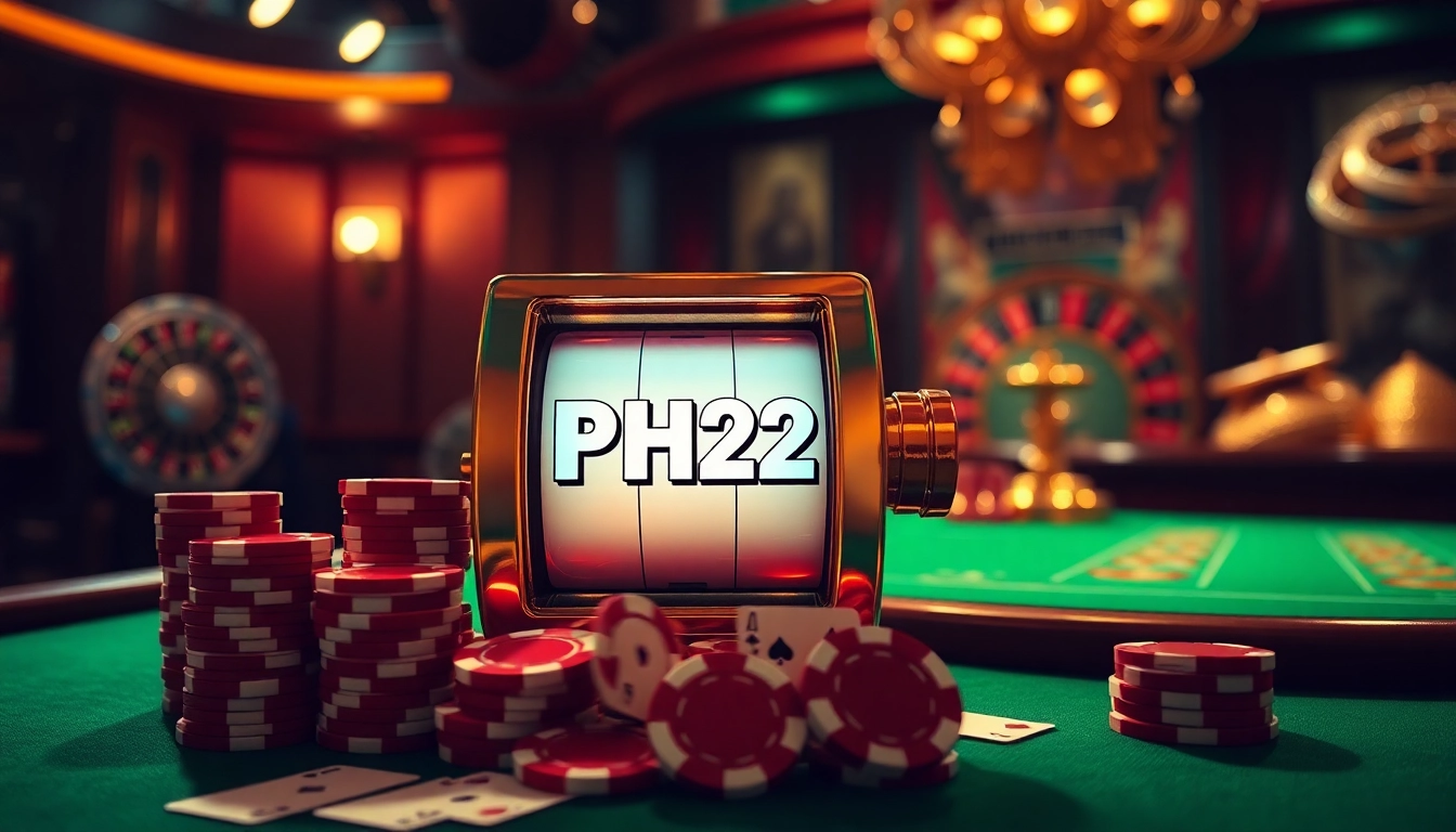 Players experiencing thrilling gameplay at PH22 casino with colorful slot machines and vibrant poker chips.