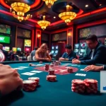 Experience thrilling gameplay with JBO as players engage in high-stakes poker at a luxury casino.