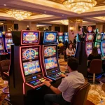 Engaging players enjoying a vibrant link slot experience in a luxurious casino setting