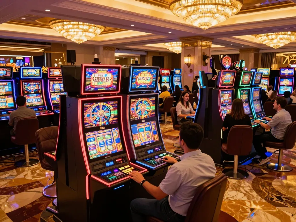 Engaging players enjoying a vibrant link slot experience in a luxurious casino setting