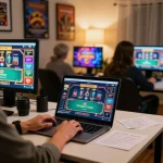 A person enjoying online casino gaming with a laptop, showcasing strategies and platforms from nhà cái uy tín