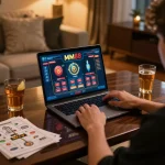 Engaged player navigating MM88 online casino from a modern home setup with interactive game interface.