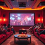 NangCuc entertainment lounge showcasing a vibrant film scene with inviting atmosphere and diverse audience.