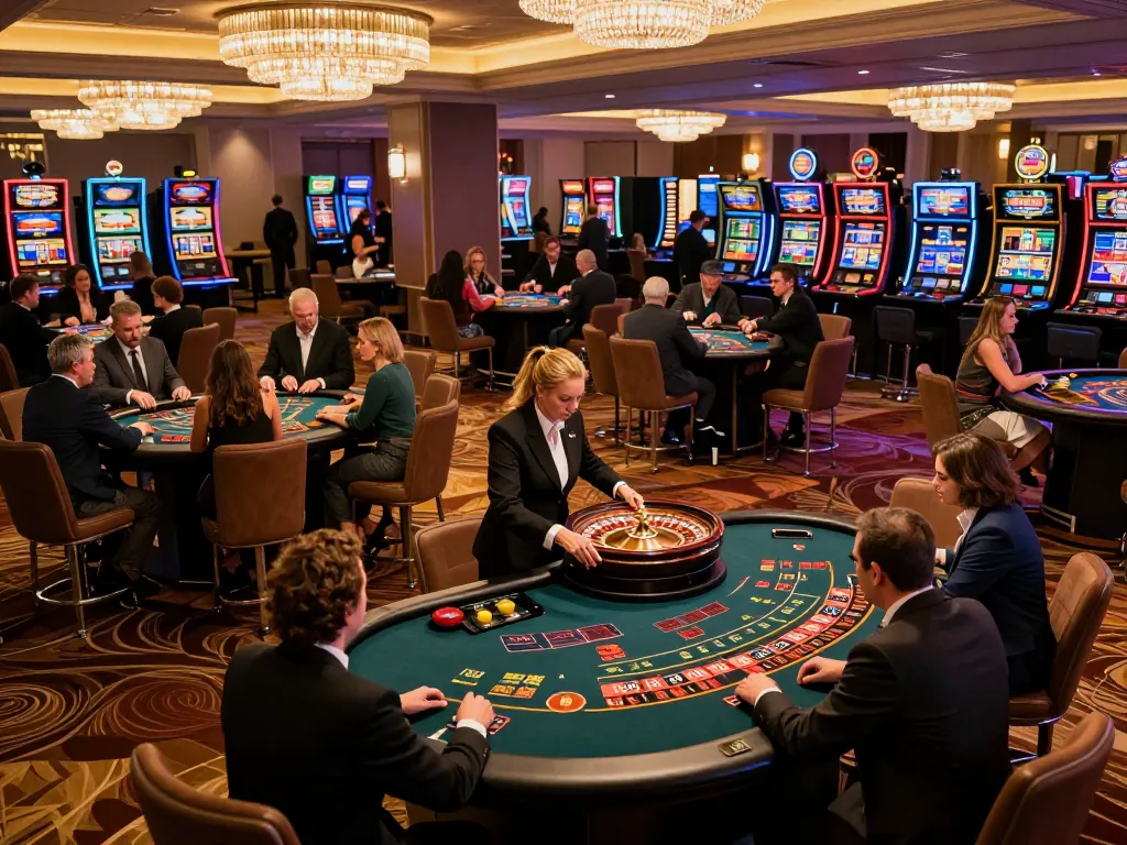 SOC88 casino experience with players engaging at dynamic blackjack tables under warm chandeliers, showcasing luxury gaming.