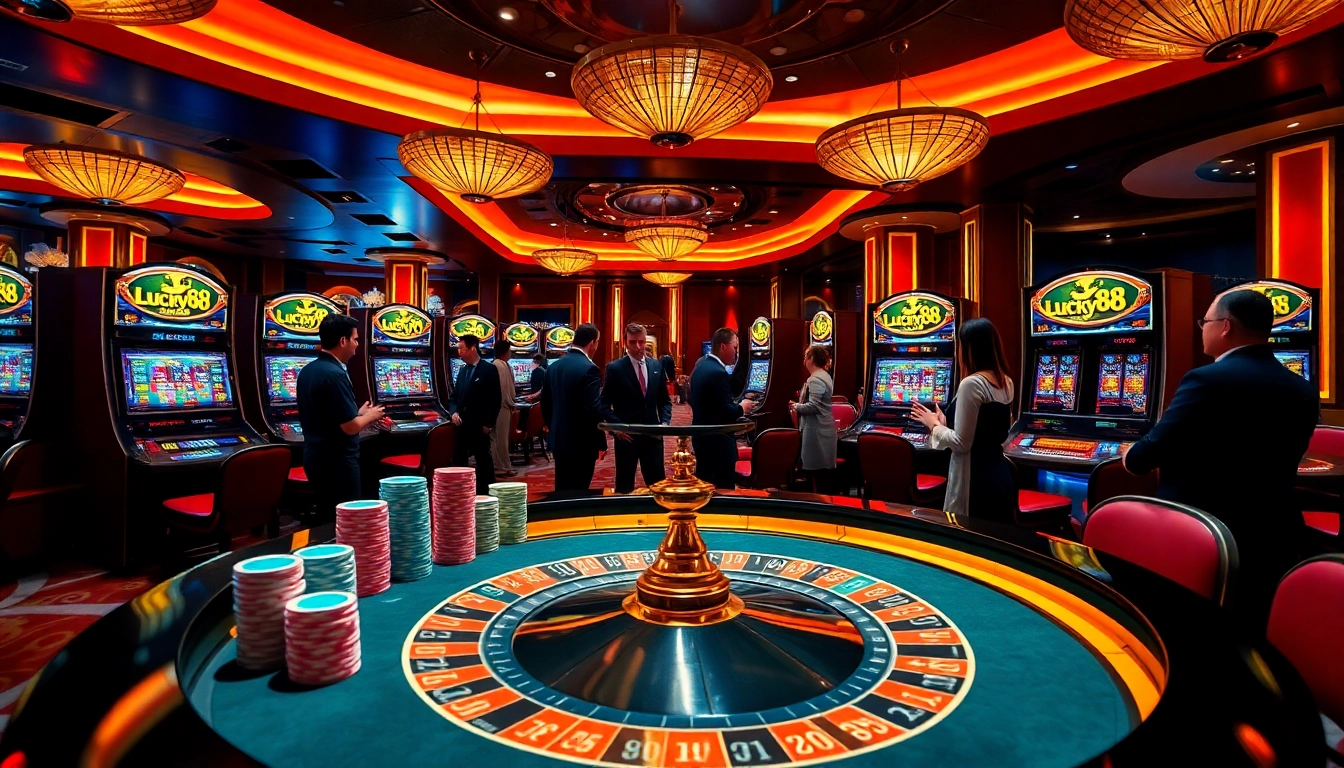 Players enjoying thrilling moments at Lucky88 Casino's vibrant gaming tables.