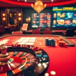Experience the excitement of nhà cái open88 with a vibrant casino scene featuring roulette and poker elements.