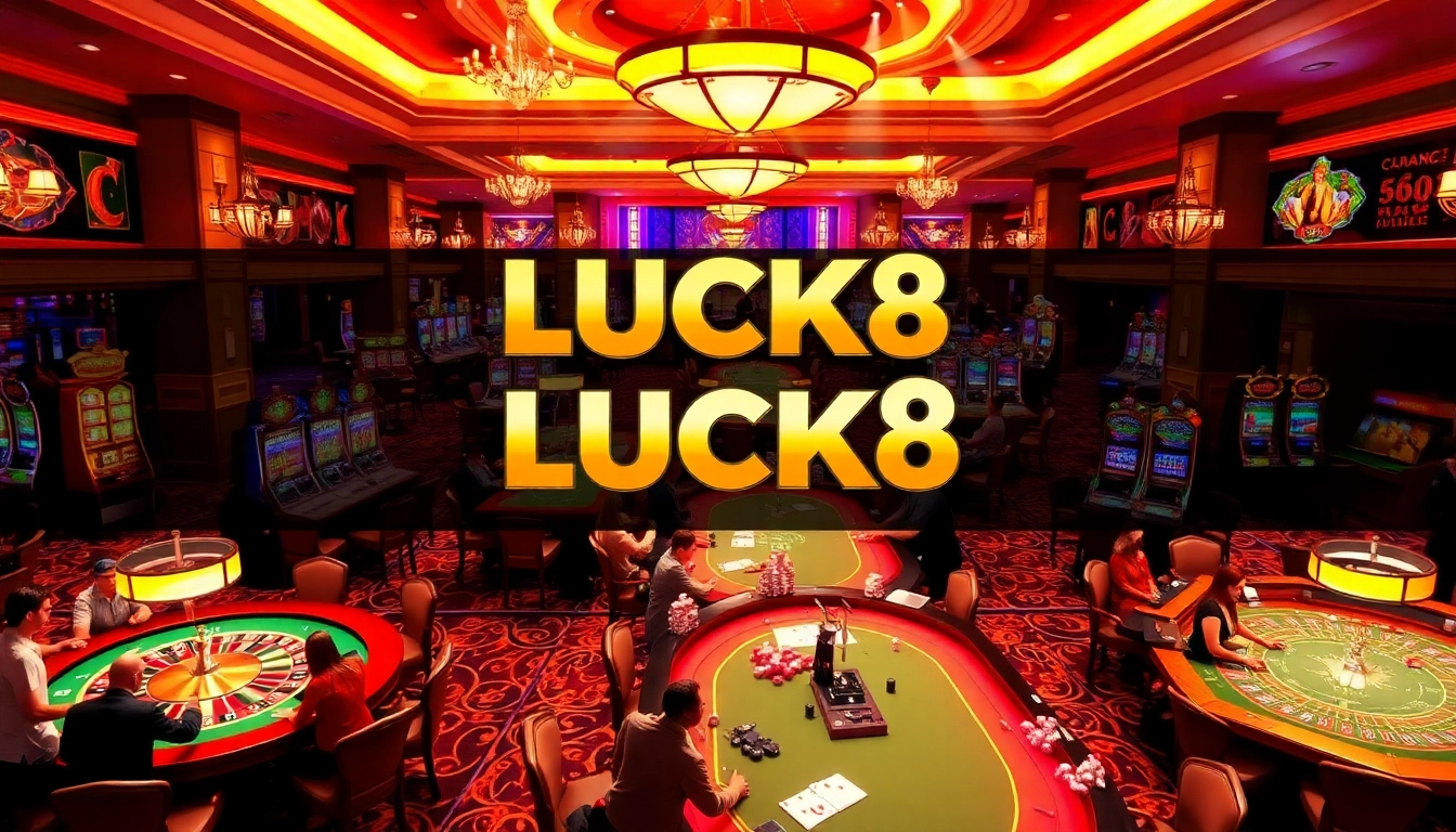 Experience the thrill of gambling at LUCK8 with lively casino tables and vibrant slot machines.