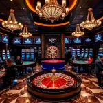 Engaged players at a Kjc us com casino table enjoying vibrant gaming action.