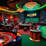 Alo789 players enjoying a thrilling casino experience with poker tables and roulette wheels in a vibrant setting.