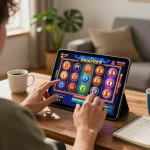 Engaging gameplay at Seri33 with a player enjoying free credit slots in a cozy home setting
