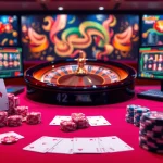Experience Đánh Lô Đề Online with vibrant casino elements, including betting slips, poker chips, and roulette.