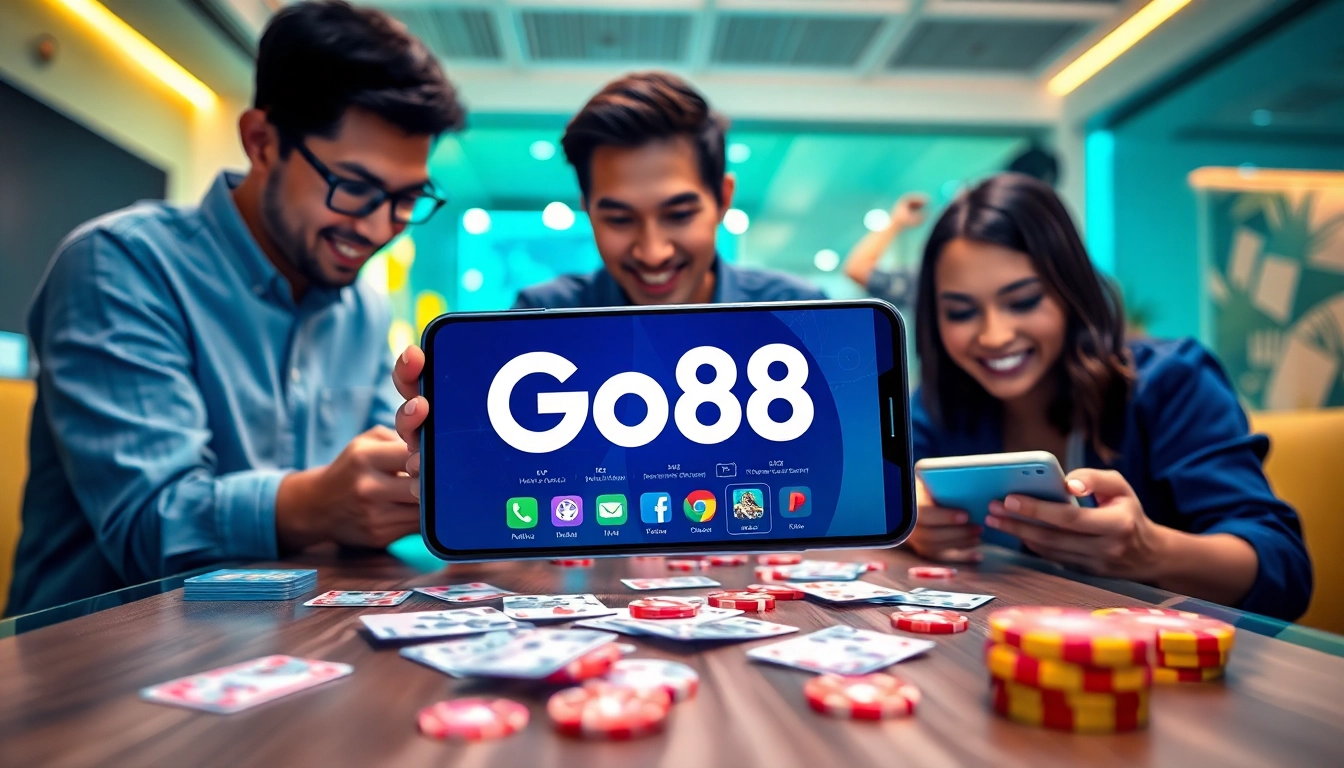 Exciting Go88 gaming scene showcasing mobile players engaged in online games.