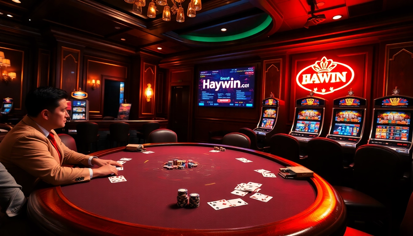 Players enjoying a thrilling poker game at Haywin's luxurious casino setting.