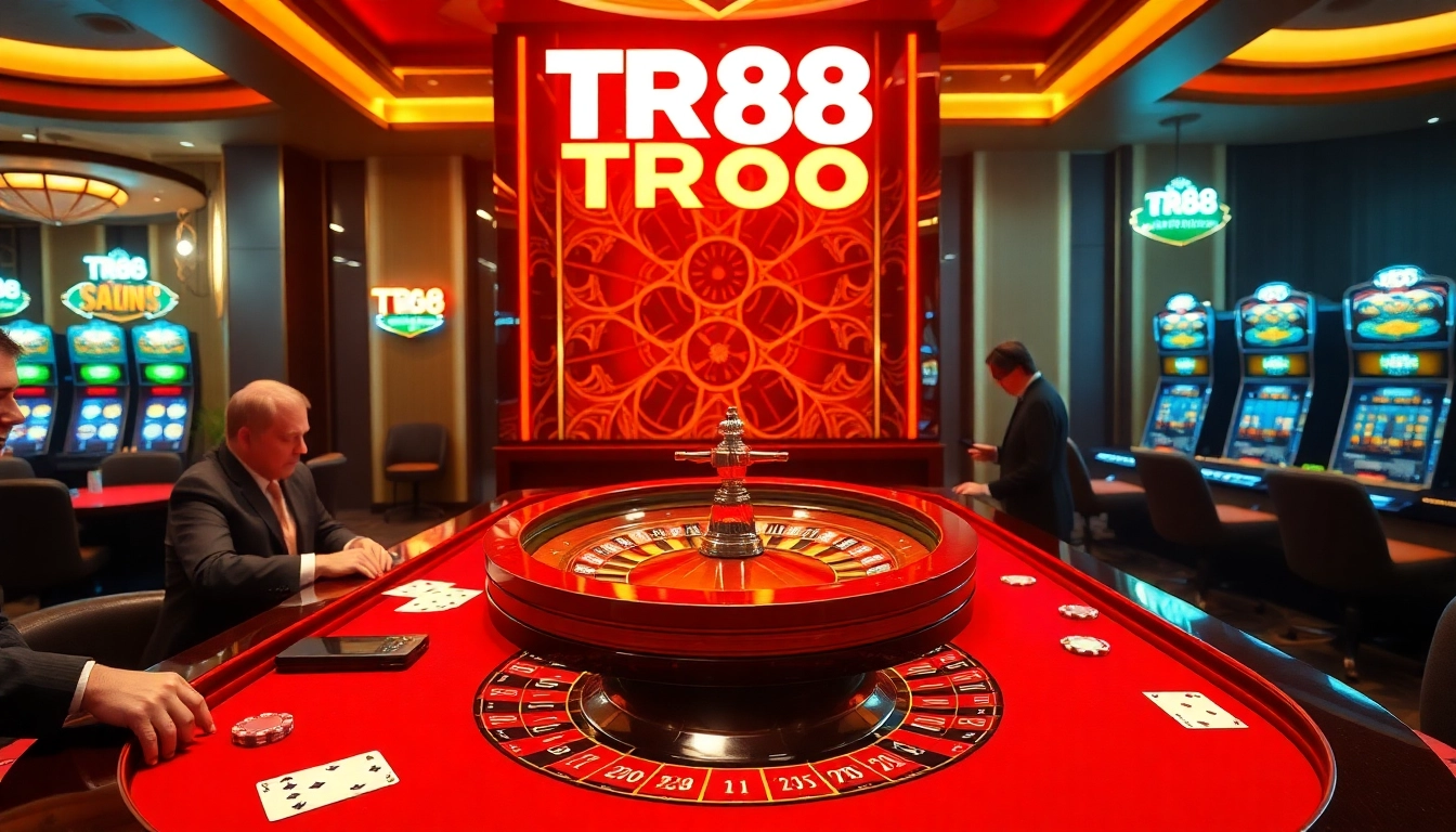 Experience the thrill of TR88 with players betting at a luxurious roulette table.