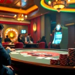 S8 casino scene showcasing players at a poker table and a lively roulette wheel.