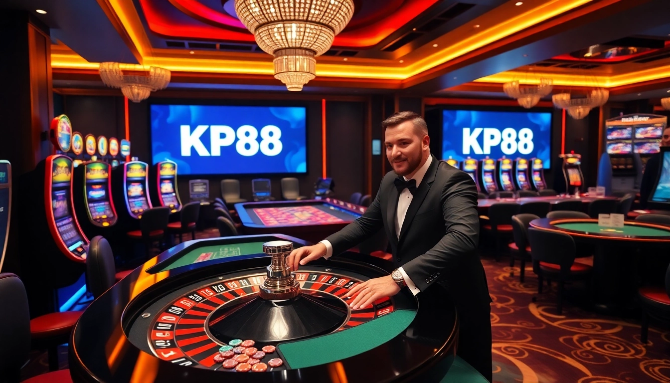 Exciting live dealer game scene at KP88 casino, featuring roulette and vibrant atmosphere.