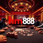 Experience vibrant gambling action at hm88 with luxury poker chips and a spinning roulette wheel.