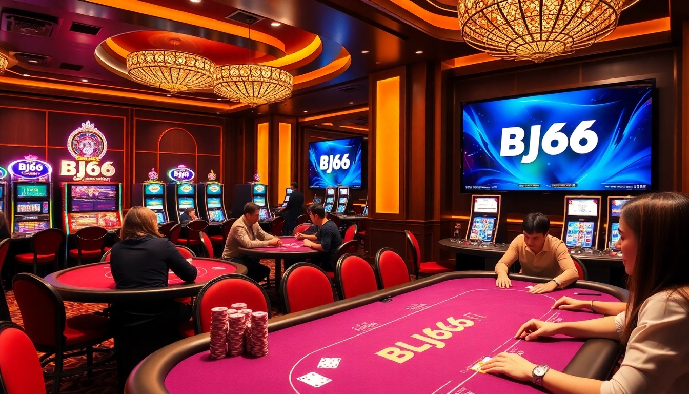 Engaging poker game scene at BJ66 Casino with players, chips, and high stakes action.