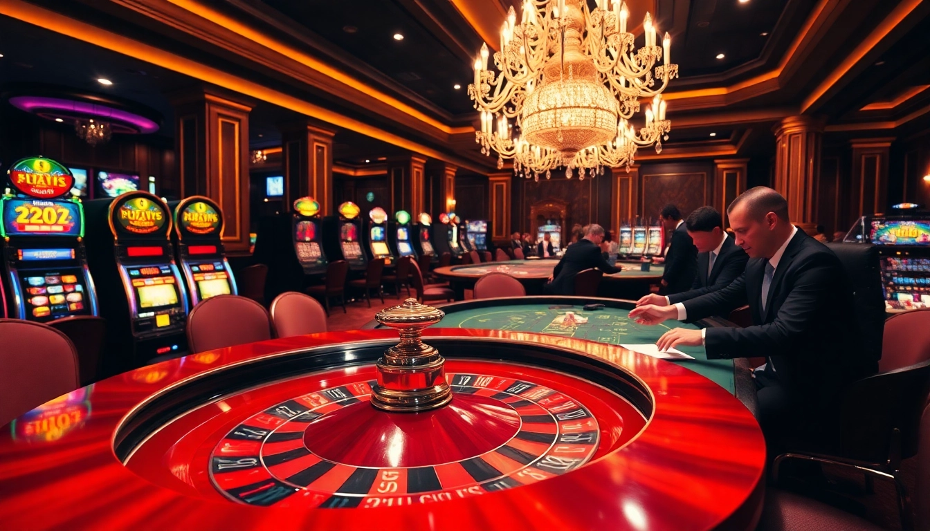 Players enjoying their bets at trang chủ 33win casino with roulette and poker tables.