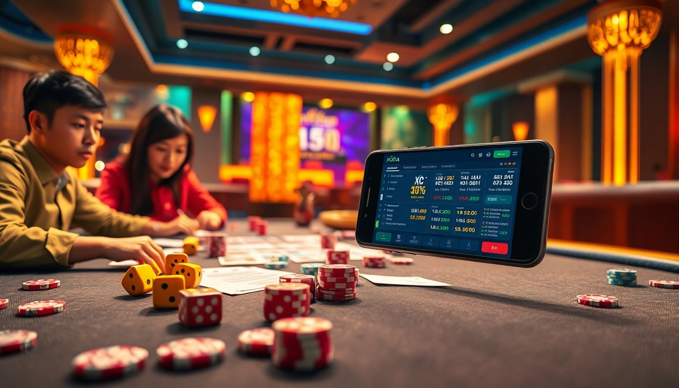 Xóc đĩa online table game showcasing thrilling gameplay with vibrant colors and betting slips