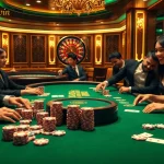 33win casino scene featuring an elegant poker table with players engaged, highlighting excitement and luxury.