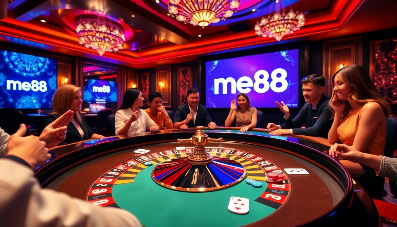 Players enjoying a thrilling game at me88's prestigious online casino.