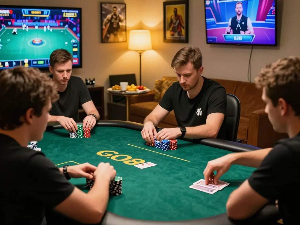 Players enjoying a high-stakes poker game at Go88 online, showcasing vibrant casino atmosphere.