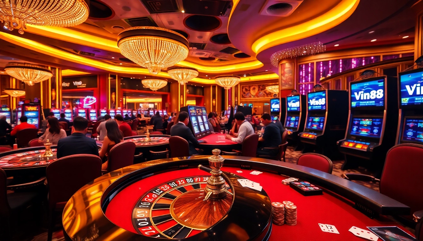 Experience high-energy gambling at Vin88ac.com with players enjoying roulette and slots.