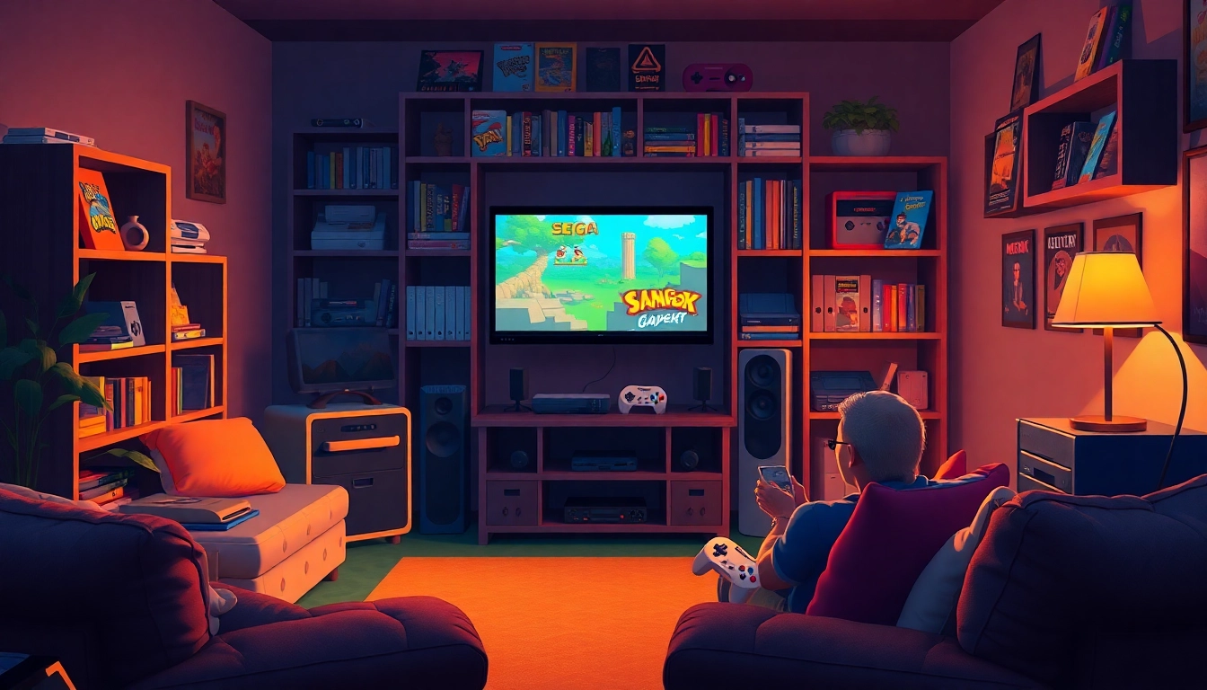 Experience retro games with classic consoles in a cozy living room setup.