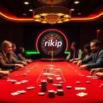 Players enjoying a thrilling poker game at the rikvip casino with vibrant chips and a roulette wheel.