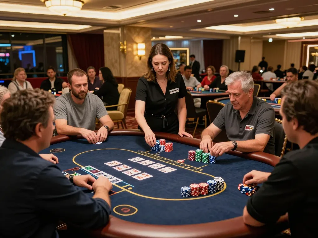 Players engaging in strategic gameplay at LC88 live casino table under elegant lighting.