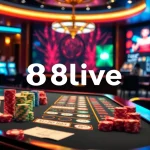 Engage with 8live and experience a luxurious online casino environment filled with vibrant gambling elements.