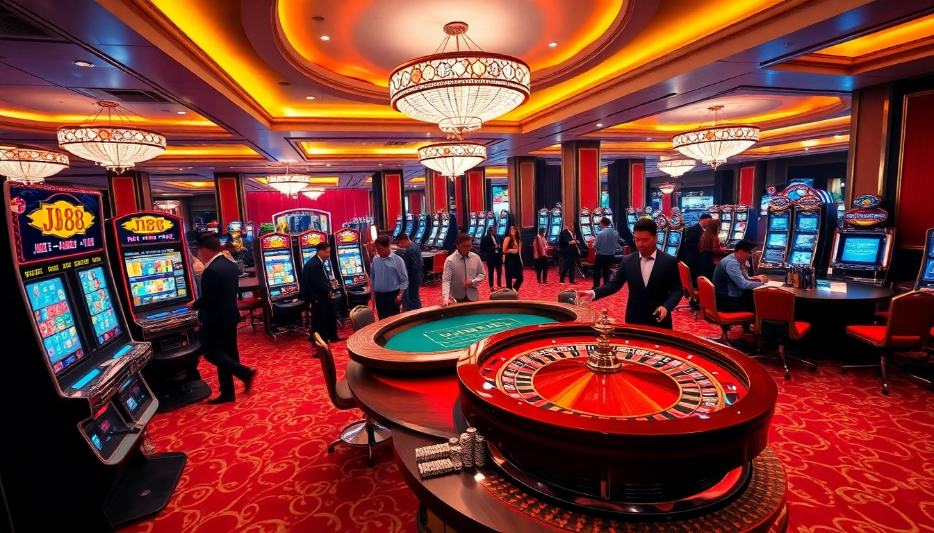 Betting excitement at the J88 casino's roulette table with luxurious ambiance.