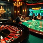 Winning at ok8386 with poker chips on a lavish casino table.
