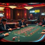 Engaged players at a baccarat table, showcasing the excitement and luxury of xx88com casino experience.