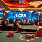 Engaged gamblers playing at the LC88 casino with vibrant tables and exciting promotions.