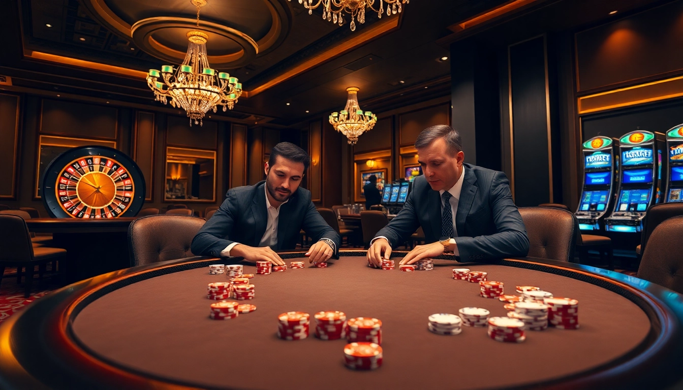 Engage with high-stakes poker at a luxurious casino featuring DA88-themed decor.