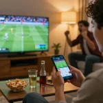 Experience kết quả bóng đá instantly as sports betting enthusiast places bets during live match at home