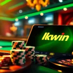 Engaging kkwin online casino scene with cards, chips, and roulette wheels.