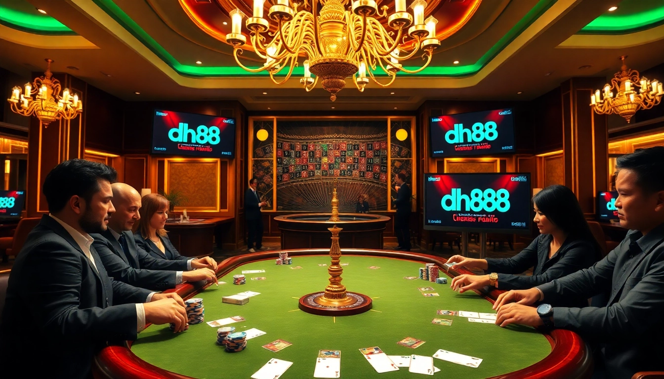 Experience thrilling gameplay at dh88 casino with players engaging at a luxurious poker table.