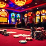 Players enjoying high-stakes games at a B52 casino table with vibrant cards and chips.