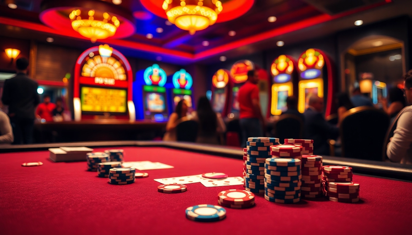 Players enjoying high-stakes games at a B52 casino table with vibrant cards and chips.