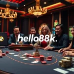 Betting excitement at https://hello88k.it.com/ with players at a luxurious casino table.