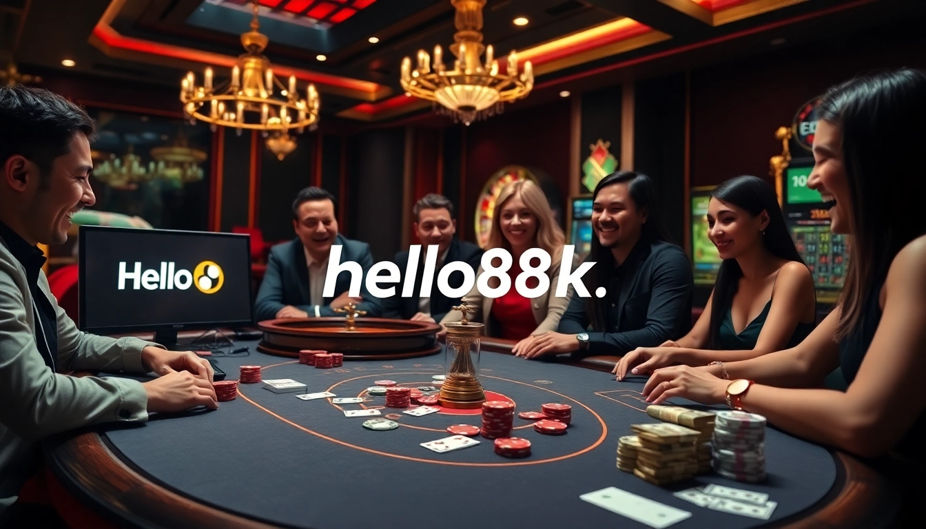 Betting excitement at https://hello88k.it.com/ with players at a luxurious casino table.