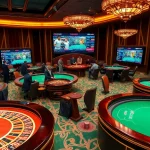 Experience thrilling Trực tiếp thể thao betting with vibrant casino tables and live sports screens.