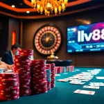 Players enjoying an exciting poker game at lv88 casino with vibrant chips and cards on the table.